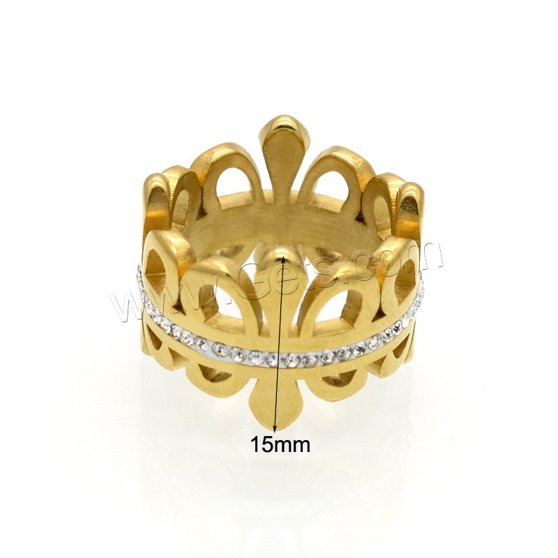 Strass Edelstahl Fingerring, mit Ton, Krone, plattiert, verschiedene Größen vorhanden & für Frau & hohl, keine, 15mm, Größe:6-9, verkauft von PC