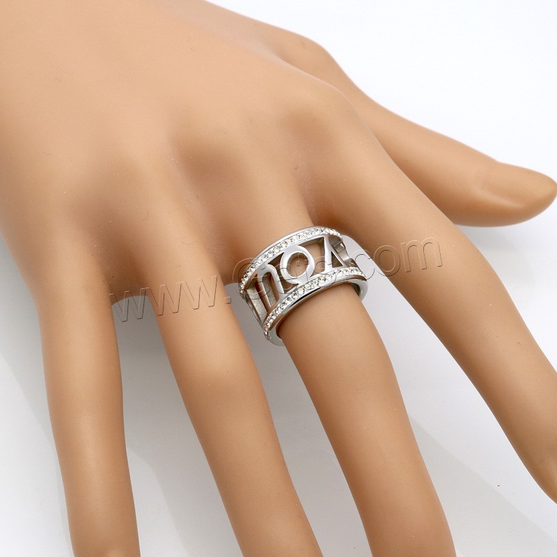 Strass Edelstahl Fingerring, mit Ton, Alphabet-Buchstabe, plattiert, verschiedene Größen vorhanden & für Frau & hohl, keine, 12mm, Größe:6-9, verkauft von PC