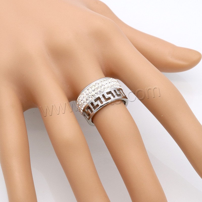 Strass Edelstahl Fingerring, mit Ton, Geometrisches Muster, plattiert, verschiedene Größen vorhanden & für Frau & hohl, keine, 12mm, Größe:6-9, verkauft von PC