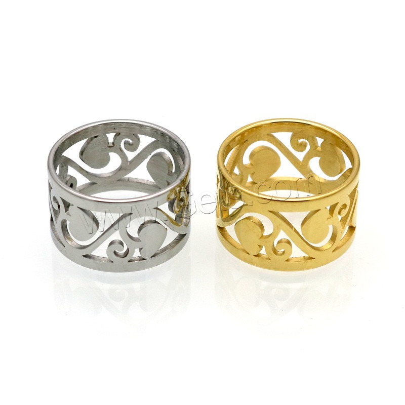 Stainless Steel Finger Ring, plated, different size for choice & with flower pattern & for woman & hollow, more colors for choice, 12mm, US Ring Size:6-9, Sold By PC