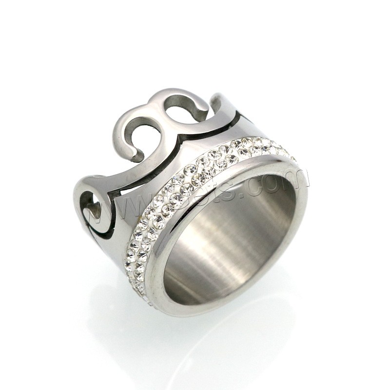 Strass Edelstahl Fingerring, mit Ton, plattiert, unisex & verschiedene Größen vorhanden, keine, 14mm, Größe:6-9, verkauft von PC