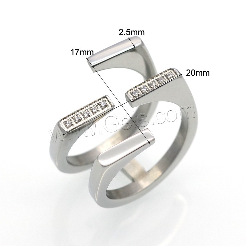 Strass Edelstahl Fingerring, plattiert, verschiedene Größen vorhanden & für Frau & mit Strass & hohl, keine, 20x17mm, 2.5mm, Größe:6-9, verkauft von PC