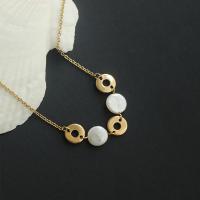 Titanium Steel Jewelry Necklace, with Freshwater Pearl, with 1.96 inch extender chain, gold color plated & for woman & enamel & with rhinestone Approx 15.74 Inch 