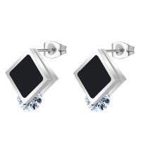 Boucles d'oreilles en acier titane, Placage, bijoux de mode & pavé de micro zircon, argent, Vendu par paire