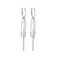 Moda flecos pendientes, aleación de zinc, chapado en color de plata, para mujer & con diamantes de imitación, plateado, 105mm, 10parespareja/Bolsa, Vendido por Bolsa