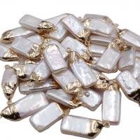 Pendentifs perlières d'eau douce, perle d'eau douce cultivée, avec alliage de zinc, rectangle, Placage de couleur d'or, DIY, blanc, 10-22mm, Vendu par PC