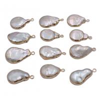 Pendentifs perlières d'eau douce, perle d'eau douce cultivée, avec alliage de zinc, Placage de couleur d'or, DIY, blanc, 13-18mm, Vendu par PC