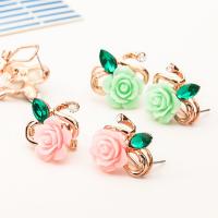 Resin Zinc Alloy Earring, with Resin, gold color plated, for woman & with rhinestone 