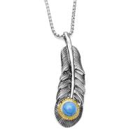 Pendentifs en titane, Acier titane, avec turquoise, forme de plume, Placage, 60mm, Vendu par PC