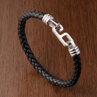 PU Leather Cord Bracelets, Titanium Steel, with PU Leather, polished, fashion jewelry, black 