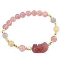 Quarz Armbänder, Messing, mit Mondstein & Strawberry Quartz, goldfarben plattiert, für Frau, Rosa, Länge:6.69 ZollInch, verkauft von Strang