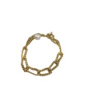 Brass Bracelets, with pearl, gold color plated, for woman Approx 7.48 Inch 