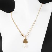 Stainless Steel Jewelry Necklace, with Plastic Pearl, fashion jewelry & for woman, gold, 43+6cm 