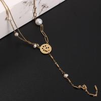 Stainless Steel Jewelry Necklace, with Plastic Pearl, fashion jewelry & for woman, gold, 42+6cm 