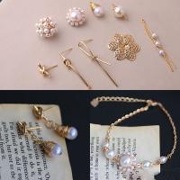 Brass Jewelry Pendants, with Plastic Pearl, gold color plated, DIY 