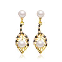 Plastic Pearl Zinc Alloy Earring, with Plastic Pearl, plated, for woman & with rhinestone 