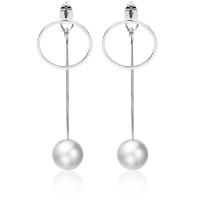 Plastic Pearl Zinc Alloy Earring, with Plastic Pearl, silver color plated, for woman, white 