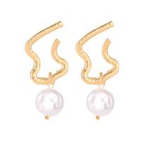 Plastic Pearl Zinc Alloy Earring, with Plastic Pearl, gold color plated, for woman, white 