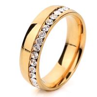 Strass Edelstahl Fingerring, goldfarben plattiert, verschiedene Größen vorhanden & für Frau & mit Strass, 6mm, Größe:6-9, verkauft von PC