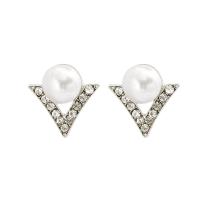 Plastic Pearl Zinc Alloy Earring, with Plastic Pearl, plated, for woman & with rhinestone 