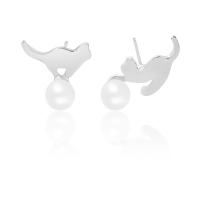 Plastic Pearl Zinc Alloy Earring, with Plastic Pearl, silver color plated, for woman, white 