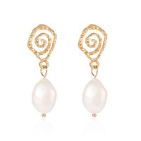 Plastic Pearl Zinc Alloy Earring, with Plastic Pearl, gold color plated, for woman, white 