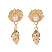 Plastic Pearl Zinc Alloy Earring, with Plastic Pearl, gold color plated, for woman, white 