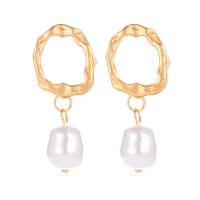 Plastic Pearl Zinc Alloy Earring, with Plastic Pearl, gold color plated, for woman, white 