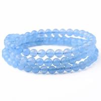 Aquamarine Bracelet, Round, three layers & fashion jewelry, blue, 60cm   6.8mm 