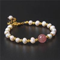 Bracelets de perles En alliage de zinc , avec perle d'eau douce cultivée & Strawberry Quartz, Rond, bijoux de mode & styles différents pour le choix, plus de couleurs à choisir, 19cm, Vendu par brin