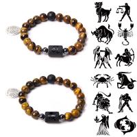 Tiger Eye Stone Bracelets, with Zinc Alloy, Round, fashion jewelry & Unisex 8mm/19cm 