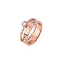 Anillo de dedo de acero Titanium de, Partículas de acero, chapado en color rosa dorada, diverso tamaño para la opción & para mujer & con diamantes de imitación & hueco, tamaño:5-10, Vendido por UD