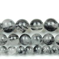 Perles Quartz rutile, Rond, poli, DIY & normes différentes pour le choix, noire, Vendu par brin