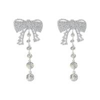 Boucle d'oreille de zinc alliage strass goutte, alliage de zinc, Noeud papillon, Placage, pour femme & avec strass Vendu par paire