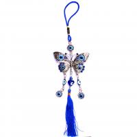 Ornements suspendus, alliage de zinc, avec corde de coton, avec strass, bleu, 330mm, Vendu par PC