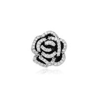 Cubic Zirconia Brooch, Brass, with Cubic Zirconia, Flower, fashion jewelry, black, 4.3cm 