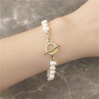 Cultured Freshwater Pearl Brass Bracelet, with Freshwater Pearl, fashion jewelry, white, 18cm 