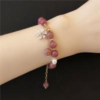 Messing Armband, mit kubischer Zirkonia & Strawberry Quartz, Modeschmuck, Rosa, 10X6cm, verkauft von Strang