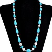 Fashion Sweater Chain Necklace, turquoise, with Plastic Pearl, plated, fashion jewelry & for woman 