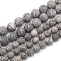 Map Stone Beads, Round, fashion jewelry & DIY & matte, grey 