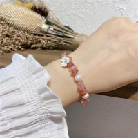 Quartz Bracelets, Brass, with Freshwater Pearl & Strawberry Quartz, fashion jewelry, pink, 18cm 