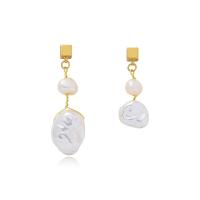 aleación de zinc Pendientes con Colgantes, con Perlas plásticas, chapado, Joyería, dorado, Vendido por Par