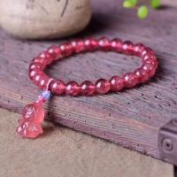 Quartz Bracelets, Strawberry Quartz, Round, fashion jewelry, pink, 19CM   8MM 