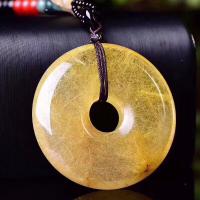 Natural Quartz Pendants, Rutilated Quartz, Donut, fashion jewelry & DIY & Unisex, yellow 