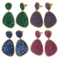 Boucle d'oreille de zinc alliage strass goutte, argile, avec alliage de zinc, Placage de couleur d'or, pour femme, plus de couleurs à choisir, 51mm Vendu par paire