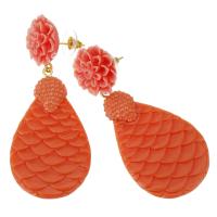 Boucle d'oreille de zinc alliage strass goutte, argile, avec résine, larme, pour femme, orange rougeâtre, 68mm Vendu par paire