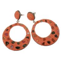 Boucle d'oreille de zinc alliage strass goutte, argile, avec alliage de zinc, pour femme & creux, orange rougeâtre, 60mm Vendu par paire