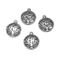 Stainless Steel Pendants, Round, silver color plated 