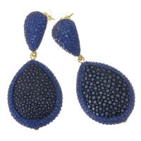 Boucle d'oreille de zinc alliage strass goutte, argile, avec alliage de zinc, pour femme, bleu, 64mm Vendu par paire