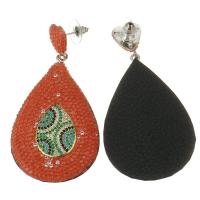 Boucle d'oreille de zinc alliage strass goutte, argile, avec alliage de zinc, pour femme & avec strass, orange rougeâtre, 66mm Vendu par paire